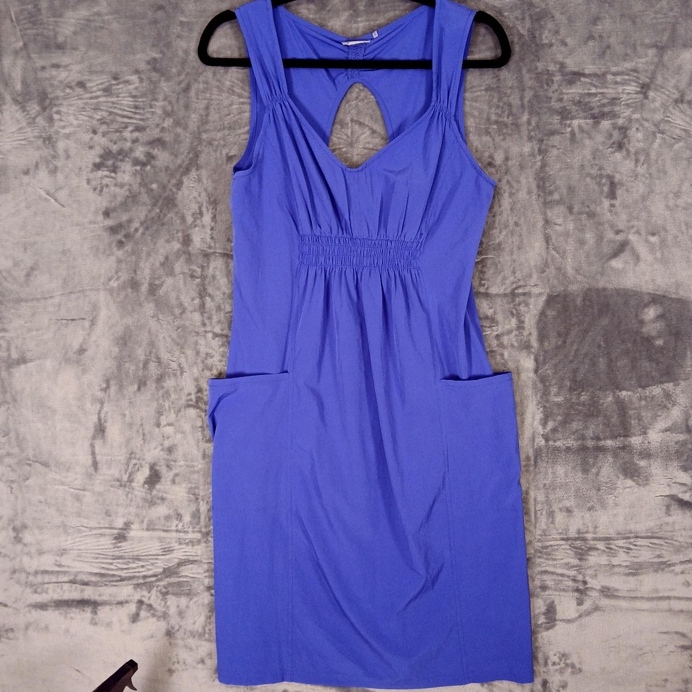 Athleta Dress Womens 10 Blue Sleeveless Keyhole Back Pockets Stretch 906254